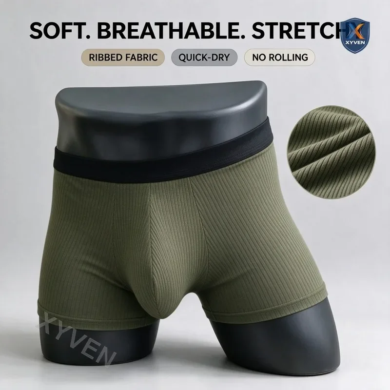 Cotton Boxer Briefs Men Big Pouch Roomier Front Breathable High Stretch Mid Rise Sweat Absorbent Casual Daily Underwear