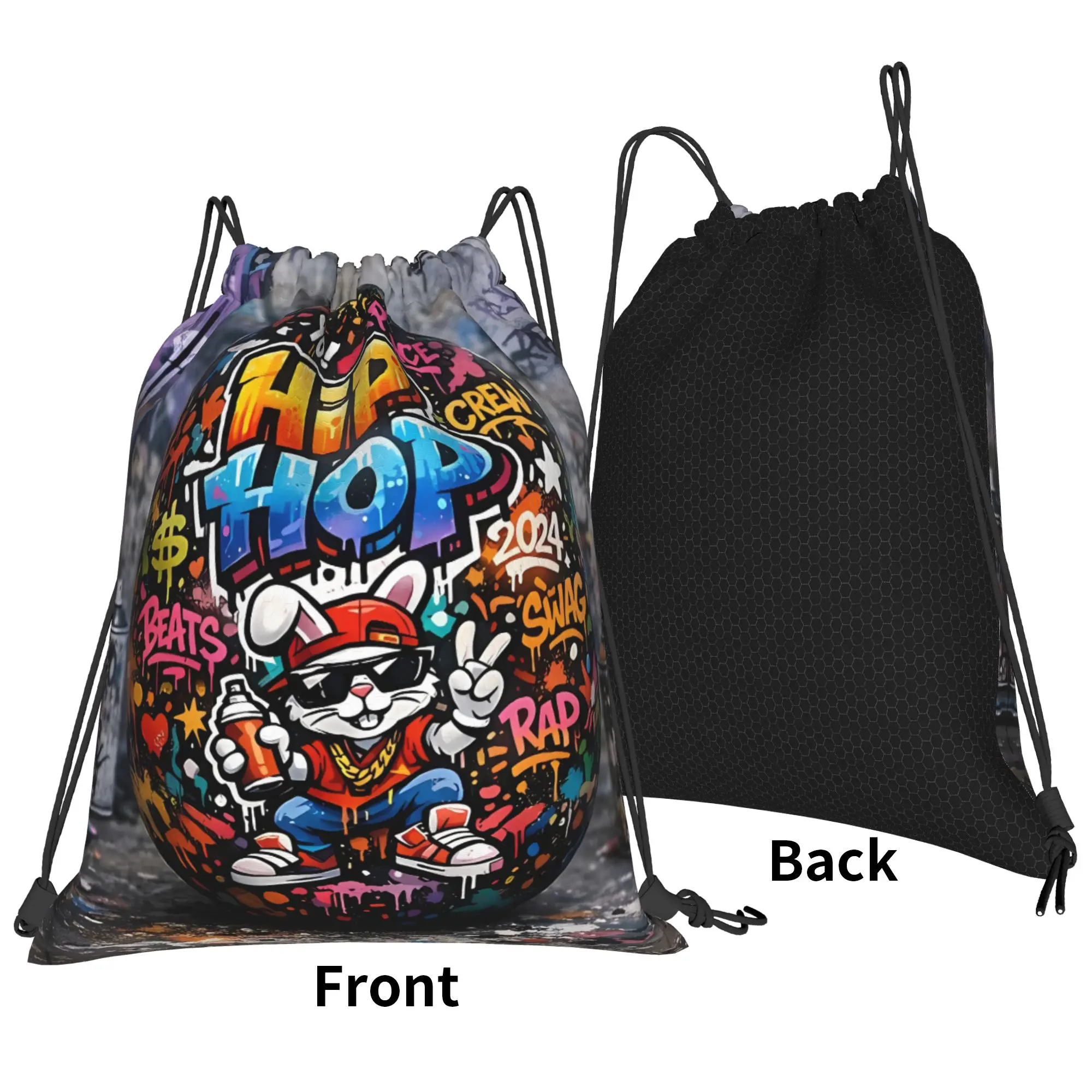 Y2K Easter Egg Hip Hop Graffiti Portable Hiking Riding Gym Drawstring cool gift Storage Backpacks