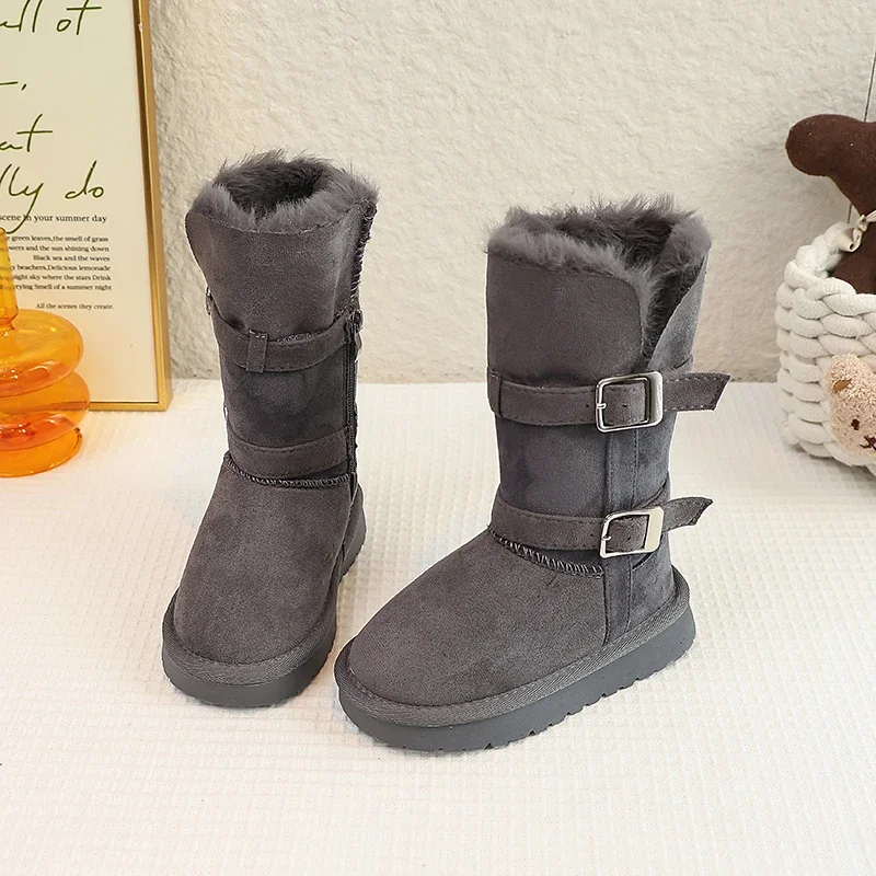 Winter Thick Bottom Snow Boots Women's Mid-Calf Grape Mom Buckle Warm Cotton Shoes Northern Style TPR Outsole round Toe