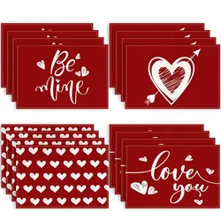 1 Valentine's Day Wedding Love Placemat Linen Solid Color Letter Printed Table Mat Holiday Party Table Decoration Insulated Mat