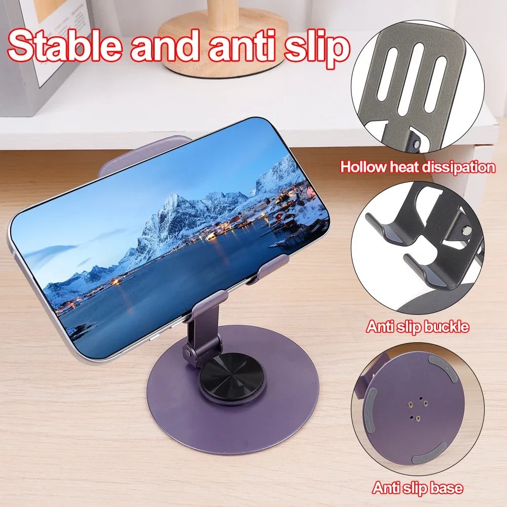 Universal Metal Aluminum 360 Rotation Mobile Phone Holder Bracket Folding Double Shaft Stable Anti Fall Stand for iPhone Xiaomi