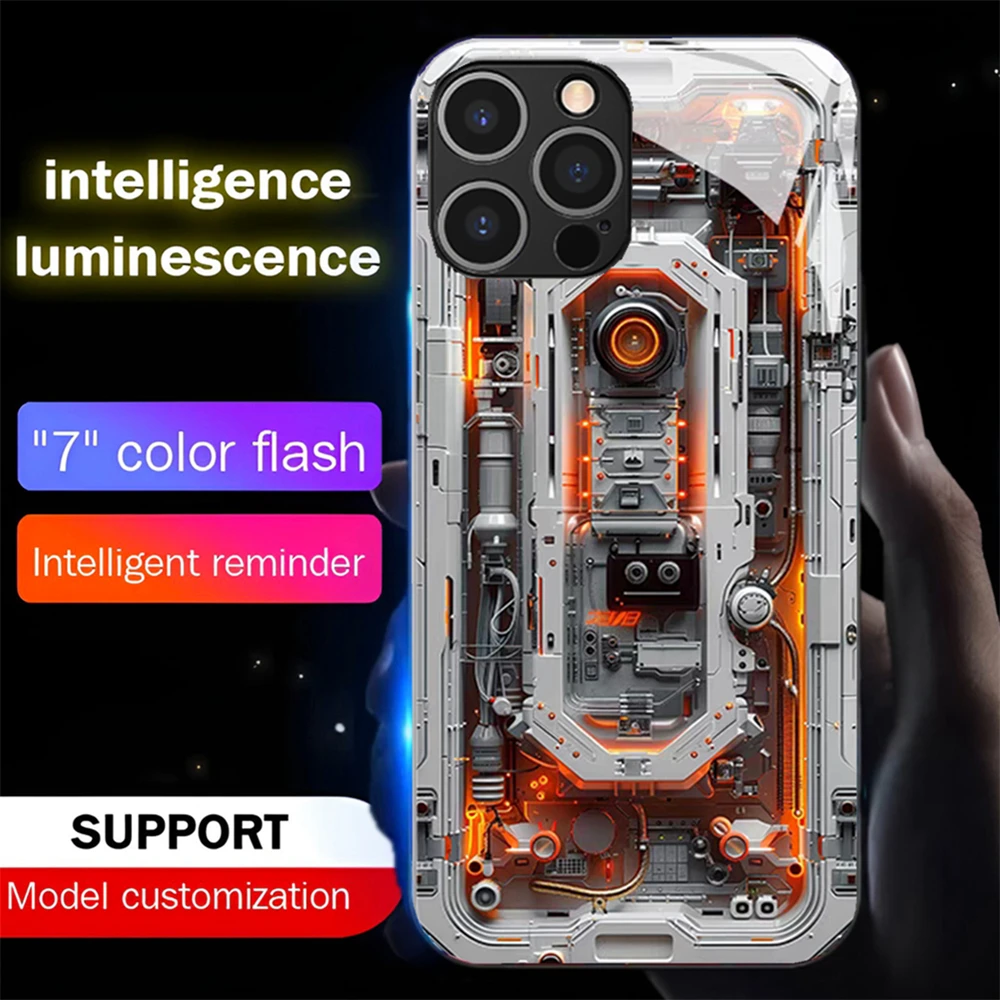 

Luxury White Chip Circuit Luminous Phone Case LED Light Glass Shockproof Cover For Samsung S25 S24 S23 S22 S21 FE Plus Ultra