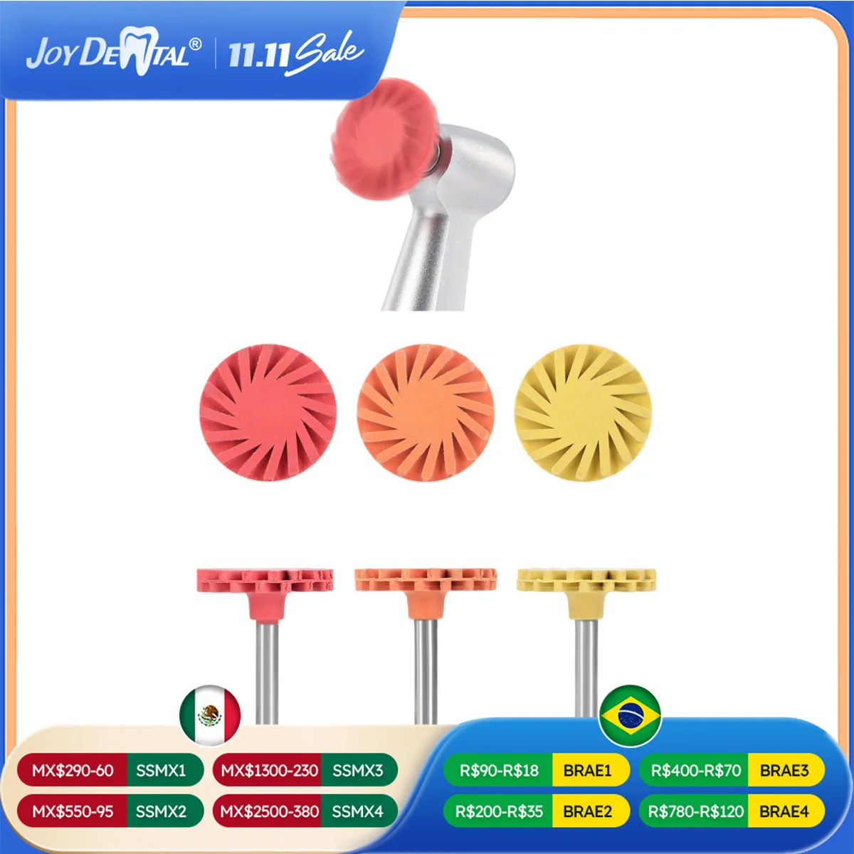 

6 шт. JOYDENTAL стоматологический композитный полировальный диск, комплект колес, стоматологические роторные шлифовальные и полировальные инструменты, набор для полировки керамики
