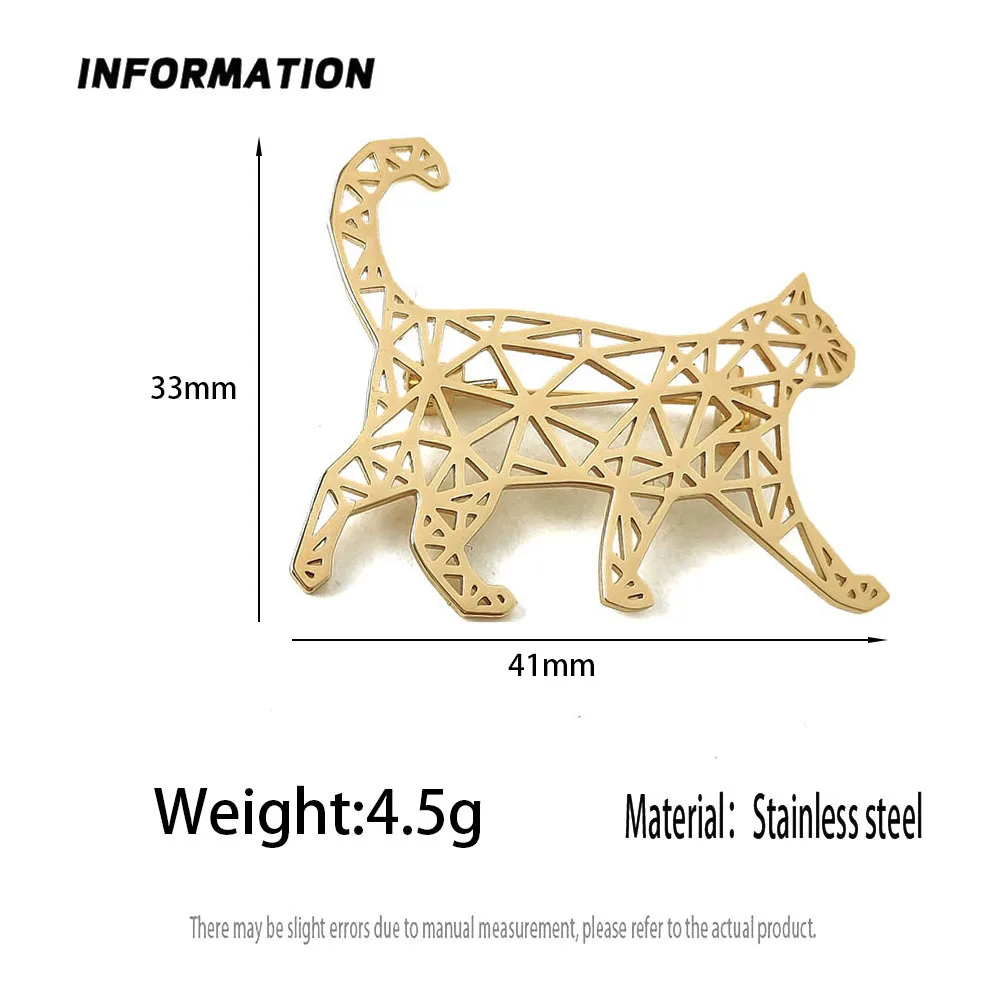 18K Gold‑Plated 316L Stainless Steel Geometric Walking Cat Brooch Hollow Pet Badge Minimal Suit Lapel Clothing Decor Pin