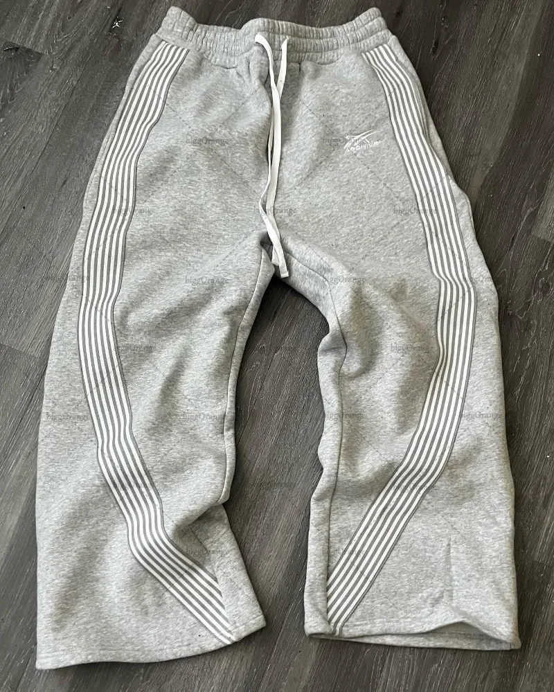 Calça de malha listrada masculina e feminina, Harajuku de rua americana, retrô, Y2K, marca de moda, verão