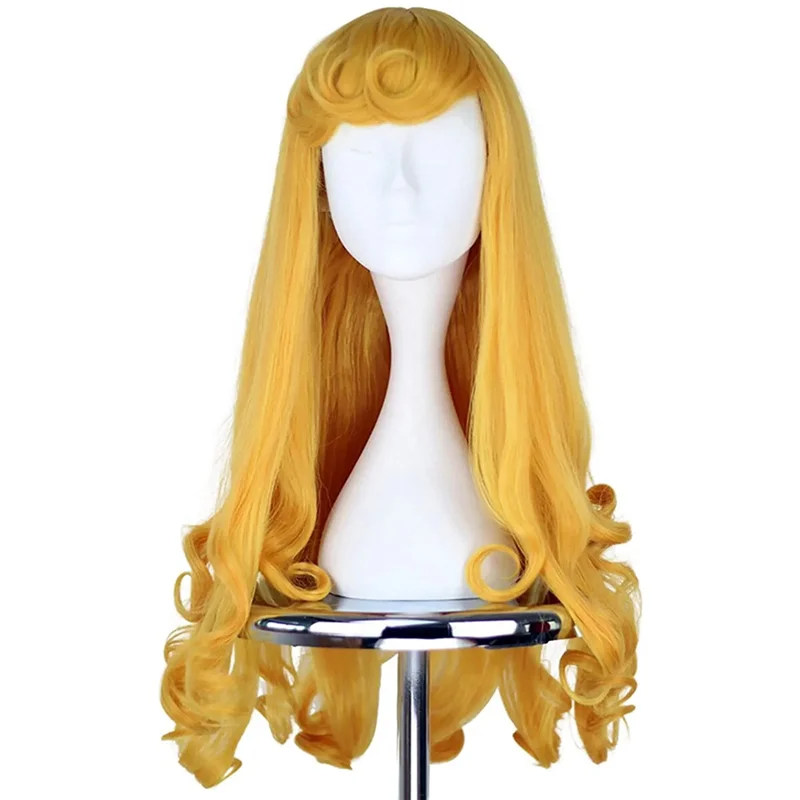 

AX83-Anime Sleeping Beauties Princess Wig Women Long Yellow Hair Cosplay Costume Halloween Party Wigs Long Curly Hair
