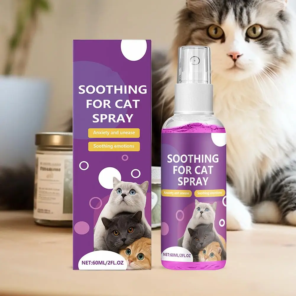Spray calmante para mascotas de 60ml, feromonas para mascotas, aerosol calmante emocional para gatos, mejora la agitación de Estrus, Spray para aliviar la ansiedad de mascotas para perros y gatos