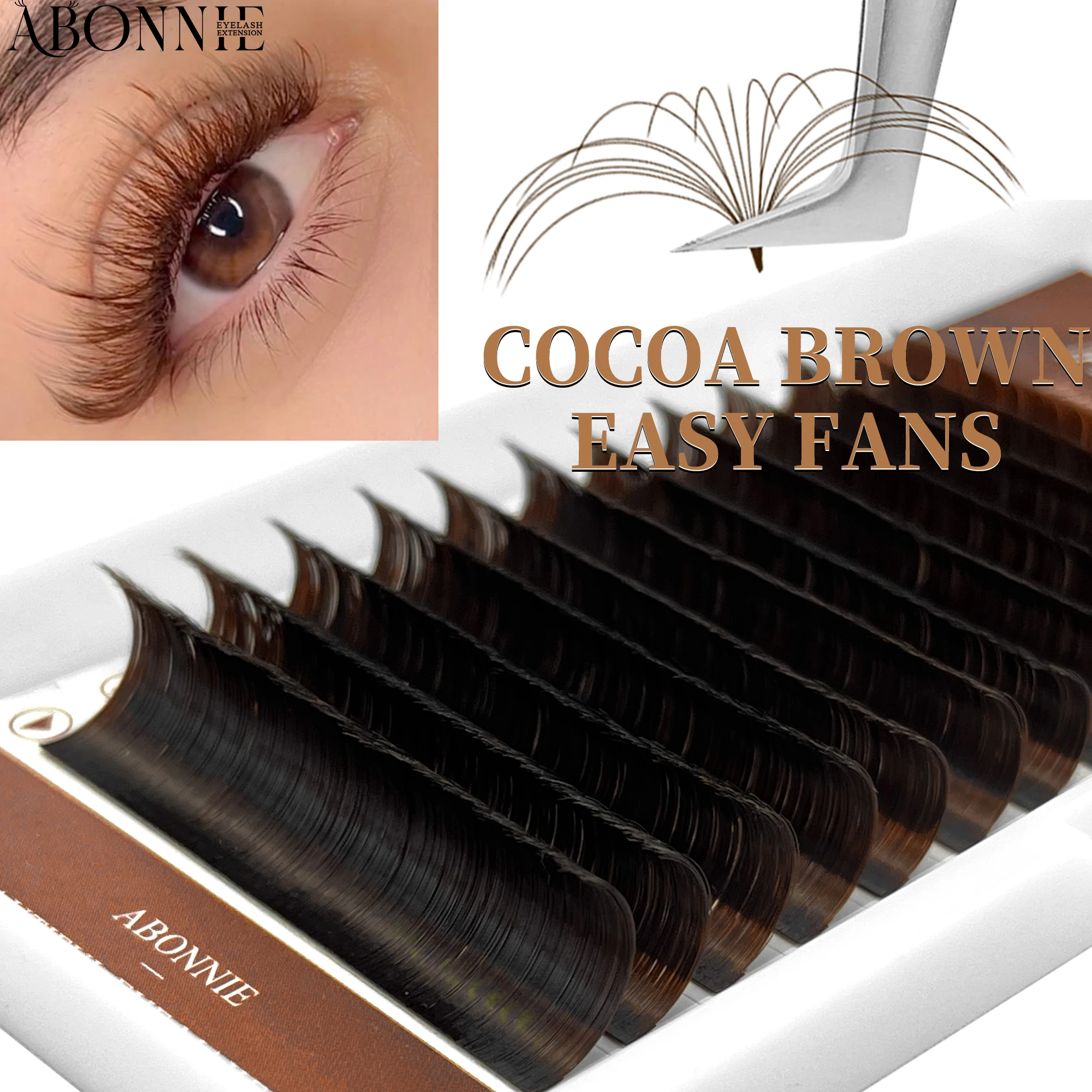 Abonnie Cocoa Brown Easy Fan Lashes C CC D Curl Volume Extension Mega Blooming Fans Eyelash Extension Cilios