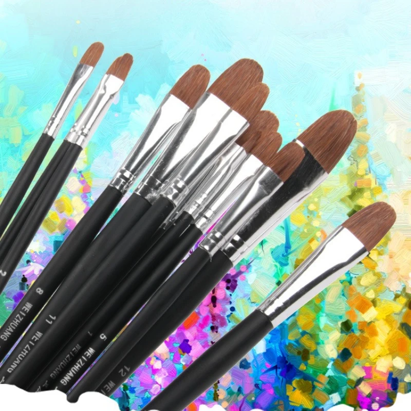 

6pcs Wolf Hair Paint Brush Soft and Elastic Strong Water Absorption for Gouache Watercolor Acrylic Oil Painting and Coloring