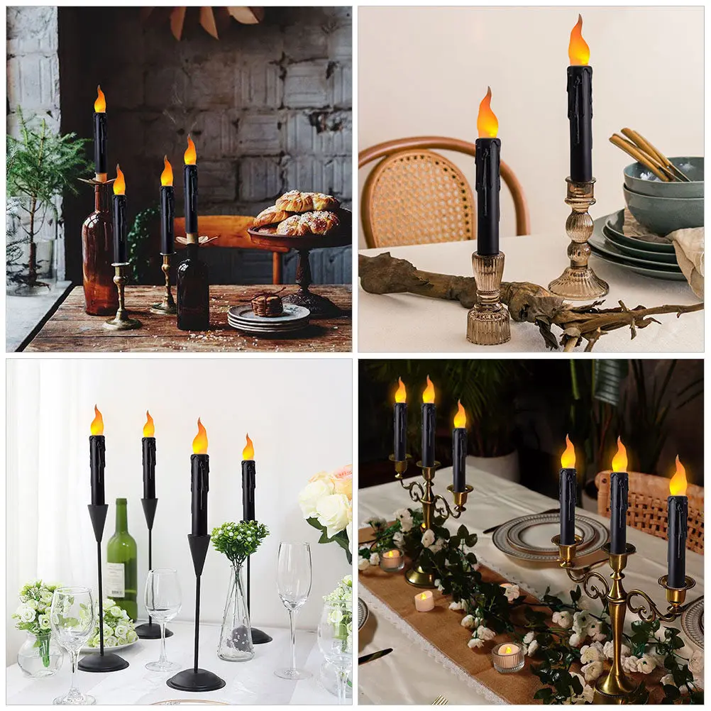 6Pcs LED Electronic Candles Flameless Taper Candles Electric Candlesticks for Xmas Halloween Wedding Birthday Party Romantic