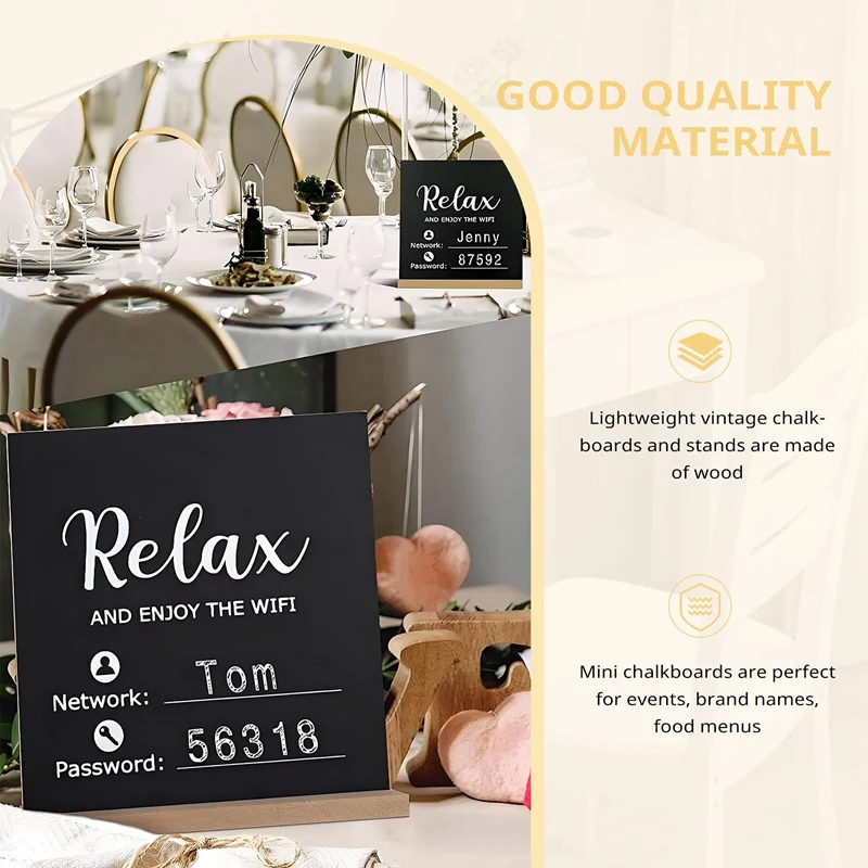 6 pak tanda papan kapur pedesaan dengan dudukan kayu untuk label tanda dekorasi pernikahan 6X5 inci papan tulis