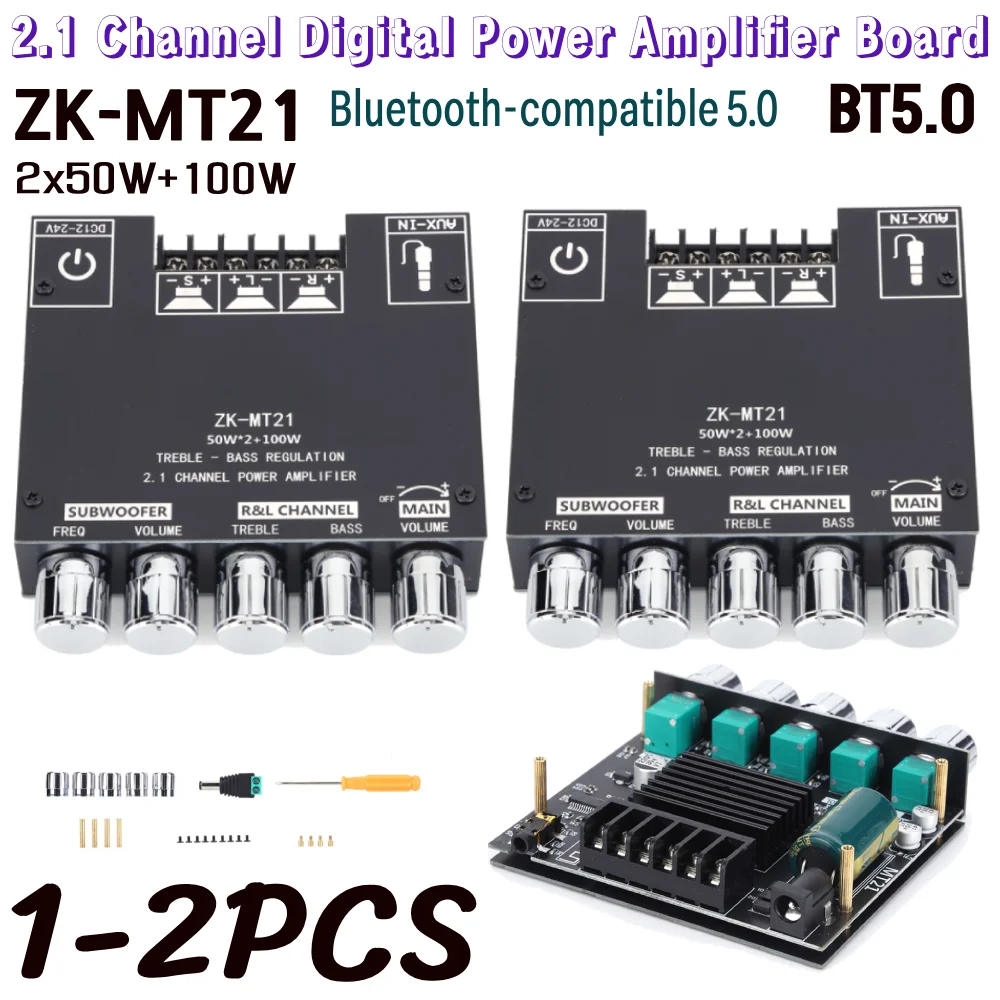 1/2 قطعة ZK-MT21 2.1 قناة BT5.0 AUX 2x50 واط + 100 واط الصوت ستيريو الطاقة الرقمية جهاز تضخيم الصوت مجلس لمكبر صوت المسرح المنزلي #1