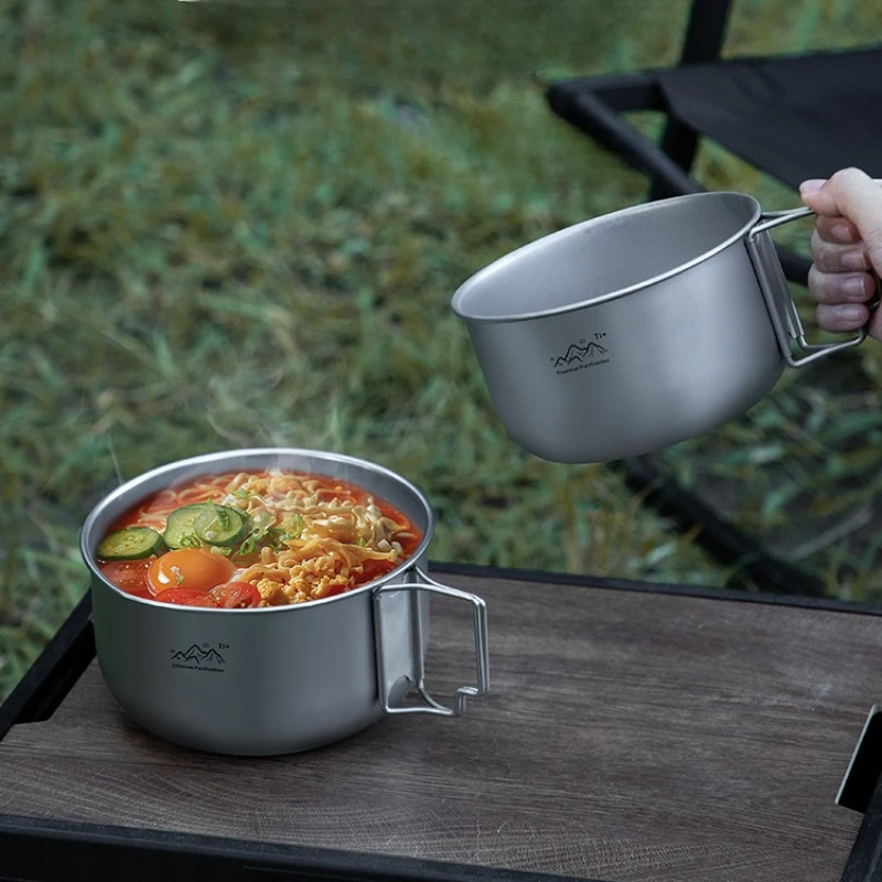 Olla de titanio para acampar, olla de sopa portátil ligera y plegable de aleación de titanio para senderismo al aire libre, cocina con mochilero