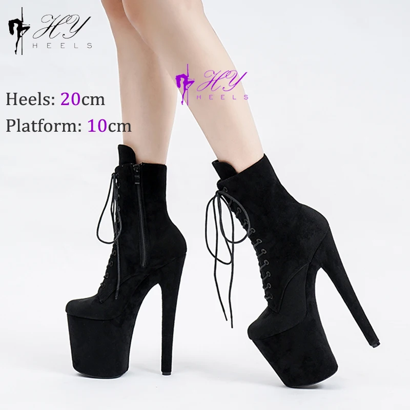 Sexy Faux Suede 8“ 20cm Stripper Pole Dancing Platform Ankle Boots Black Exotic High Heels Shoes Women Open Toe EU36-41