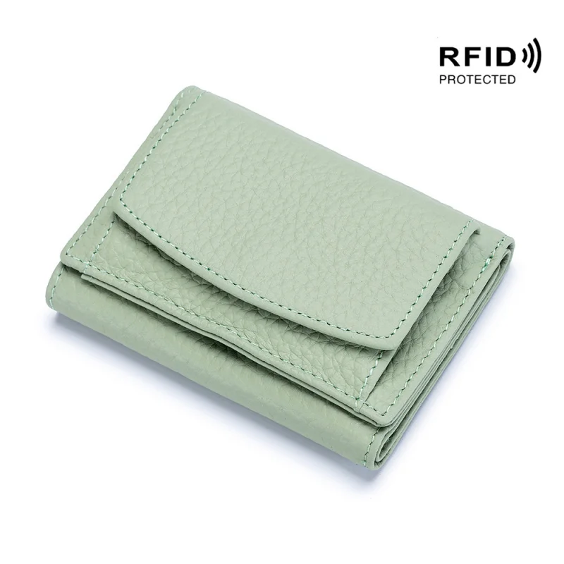 Small Coin Holder RFID Blocking Women Leather Purse Small Credit Card Wallet Purse Zipper Accordion Ladies Wallets Case