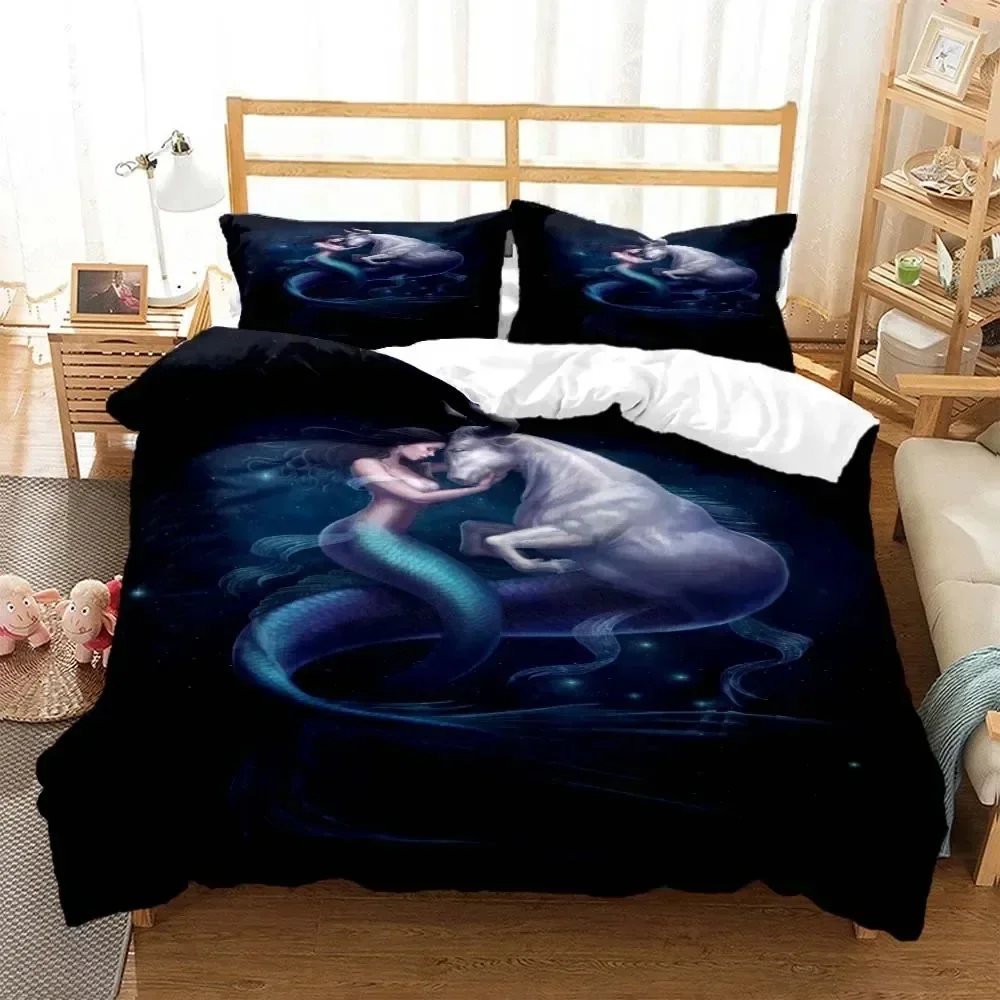 Zodiac Mermaid Digital Bedding Set 3D Printed Suitable for Bedroom Duvet Cover Set With Pillowcases Kids Home Textile