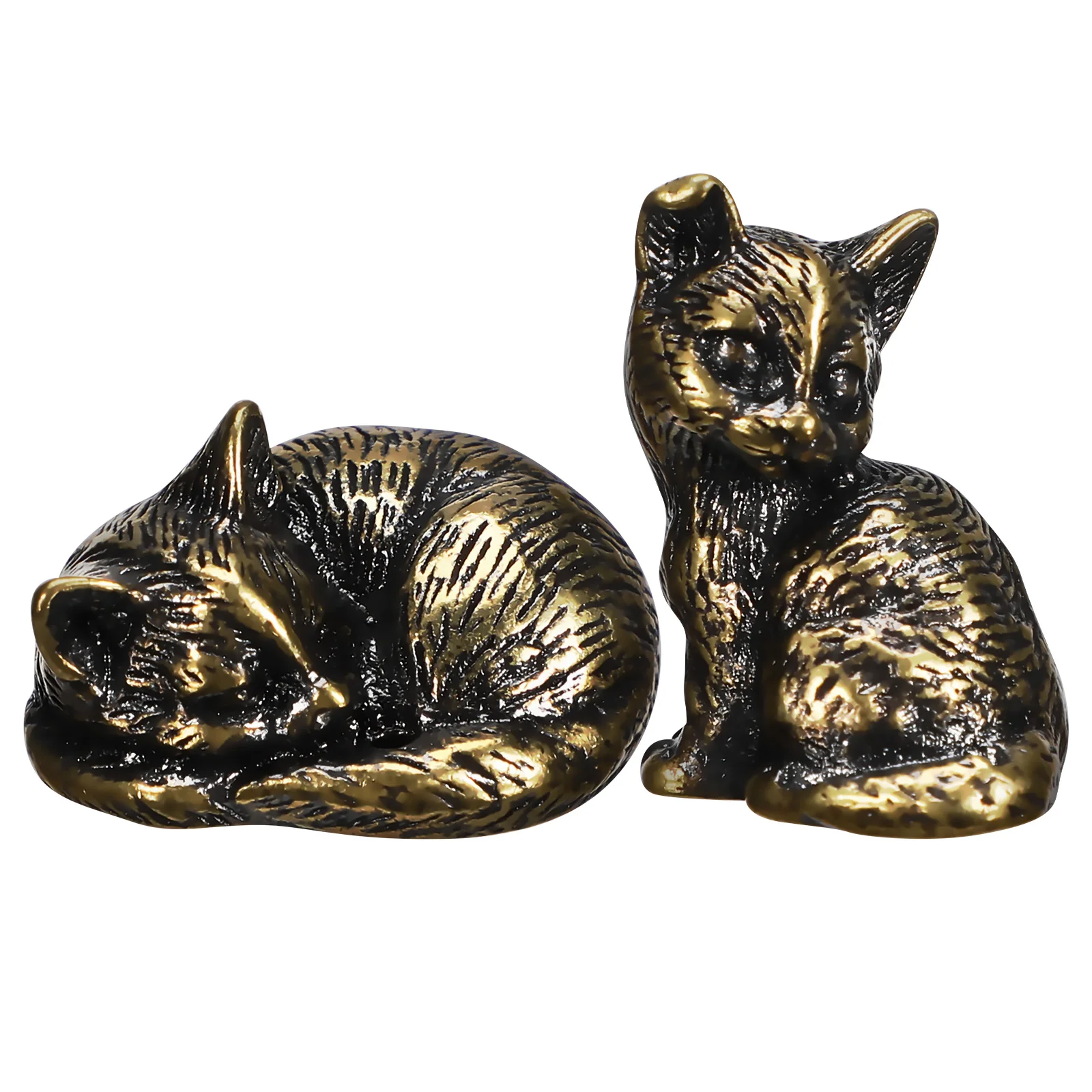 

2 Pcs Brass Kitten Mini Cat Ornaments Figures Cats Figurines Model Garden Dollhouse Accessories Statues Animals