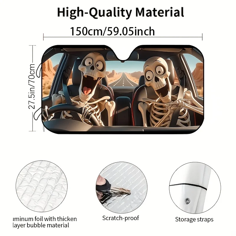1pc Cartoon Skull Pattern Car Windshield Sunshade, Creative And Interesting Design, Effectively Blocking Direct Sunlight, Protec
