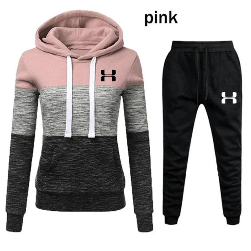 Womens Tracksuit Color Block Versatile Hooded Sweatshirt Jogging Black Sweatpants Printing Fashion Tops Hot Sales Casual Outfits