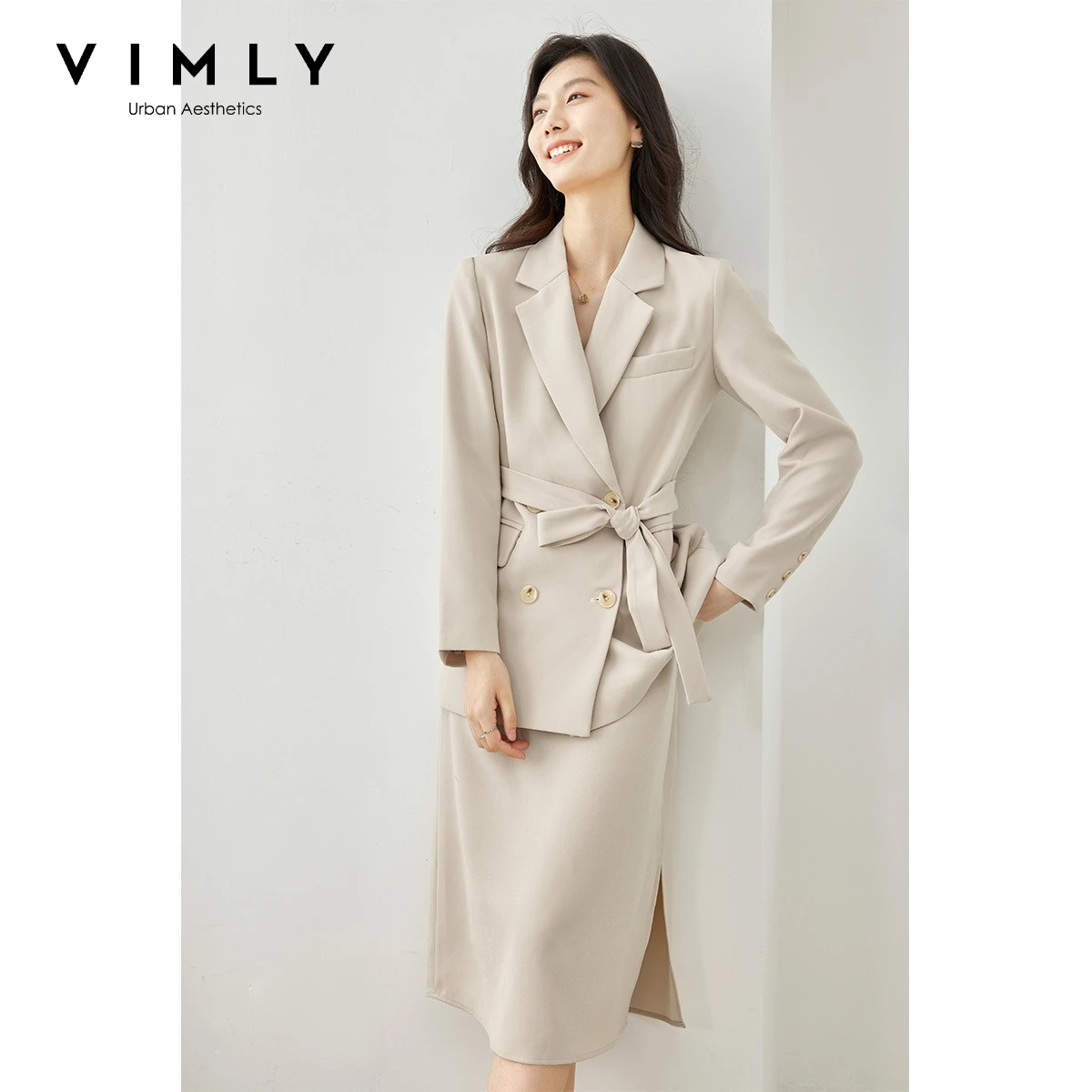 VIMLY Women's Two Piece Set 2026 Fall Blazer Coat Slip Dress Elegant Office Lady Fashion Elegant Casual Matching Outfit M3535