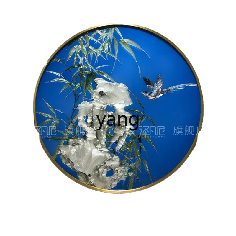 

L'm'm Bamboo Hand-Painted Light Luxury Enamel round Chinese Magpie Entrance Door Painting