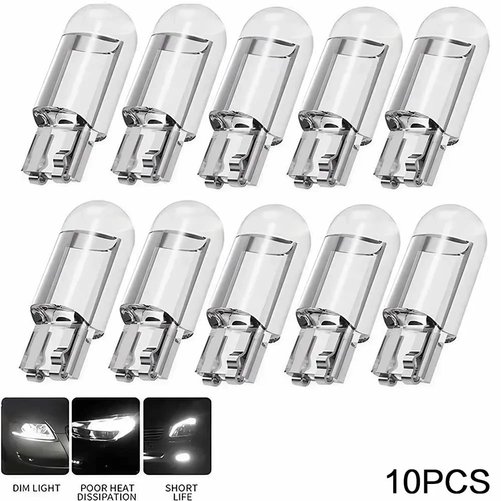 

10PCS T10 W5W WY5W 168 501 2825 COB LED Car Wedge Bulbs - 6000K White Lights for Parking, Side Door, Dashboard, License Plate