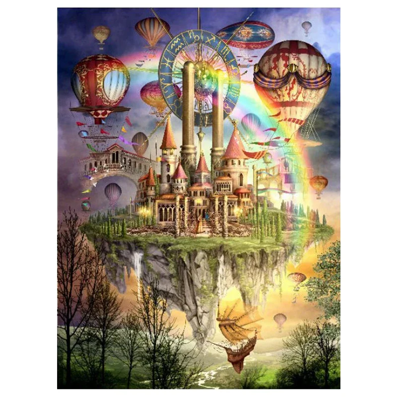 

Amishop Counted Cross Stitch Kit Tarot Town Hot Air Balloon Rainbow Castle In Sky DIY Embroidery HAE 3481