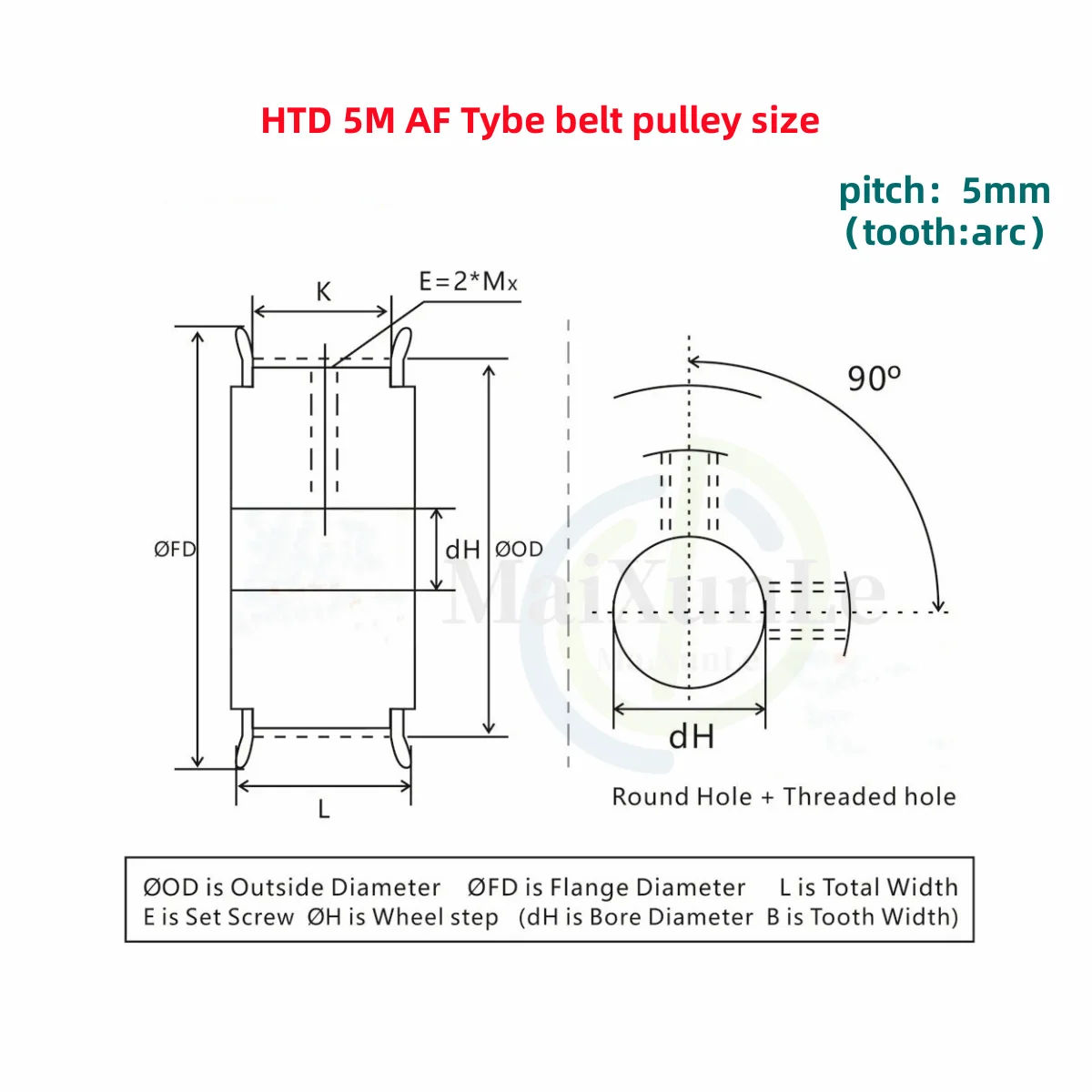 Imagem -04 - tipo do af Sincronismo Polia Síncrona Furo Htd5m 10 mm 12 mm 15 mm 20 mm 25 mm Largura 15 mm 20 mm 5m Correias Passo mm 70 Dentes 80 Dentes 90 Dentes