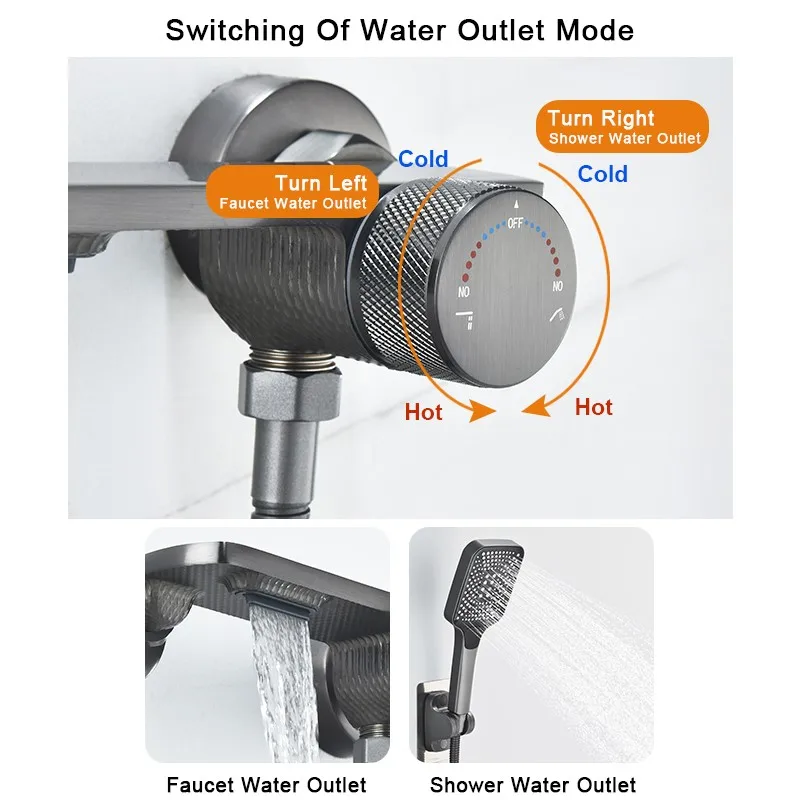 Imagem -02 - Conjunto de Chuveiro em Cascata de Parede Torneira do Chuveiro da Banheira Mistura Quente e Fria Banheiro Pequeno Latão Simples Cinza