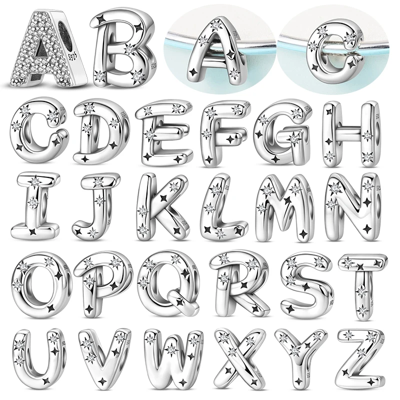 

Серебряные шармы-буквы A-Z (26 штук) из серебра 925 пробы, в стиле Starlight, подходят для оригинальных серебряных браслетов, для самостоятельного изготовления ювелирных украшений, подарки для женщин