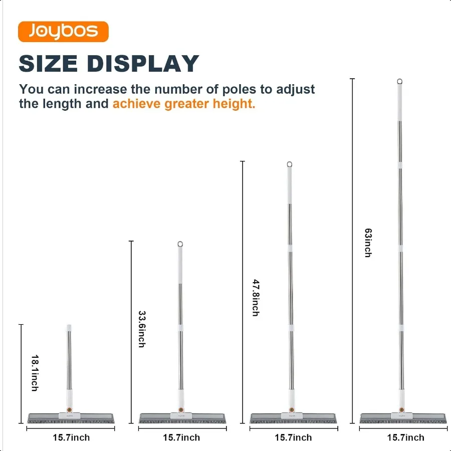 Rubber Squeegee Broom for FloorUpgrade 62" Long Handle Window Squeegee 2 Cleaning Cloths Silicone Pet Hair Remover Magic Broom