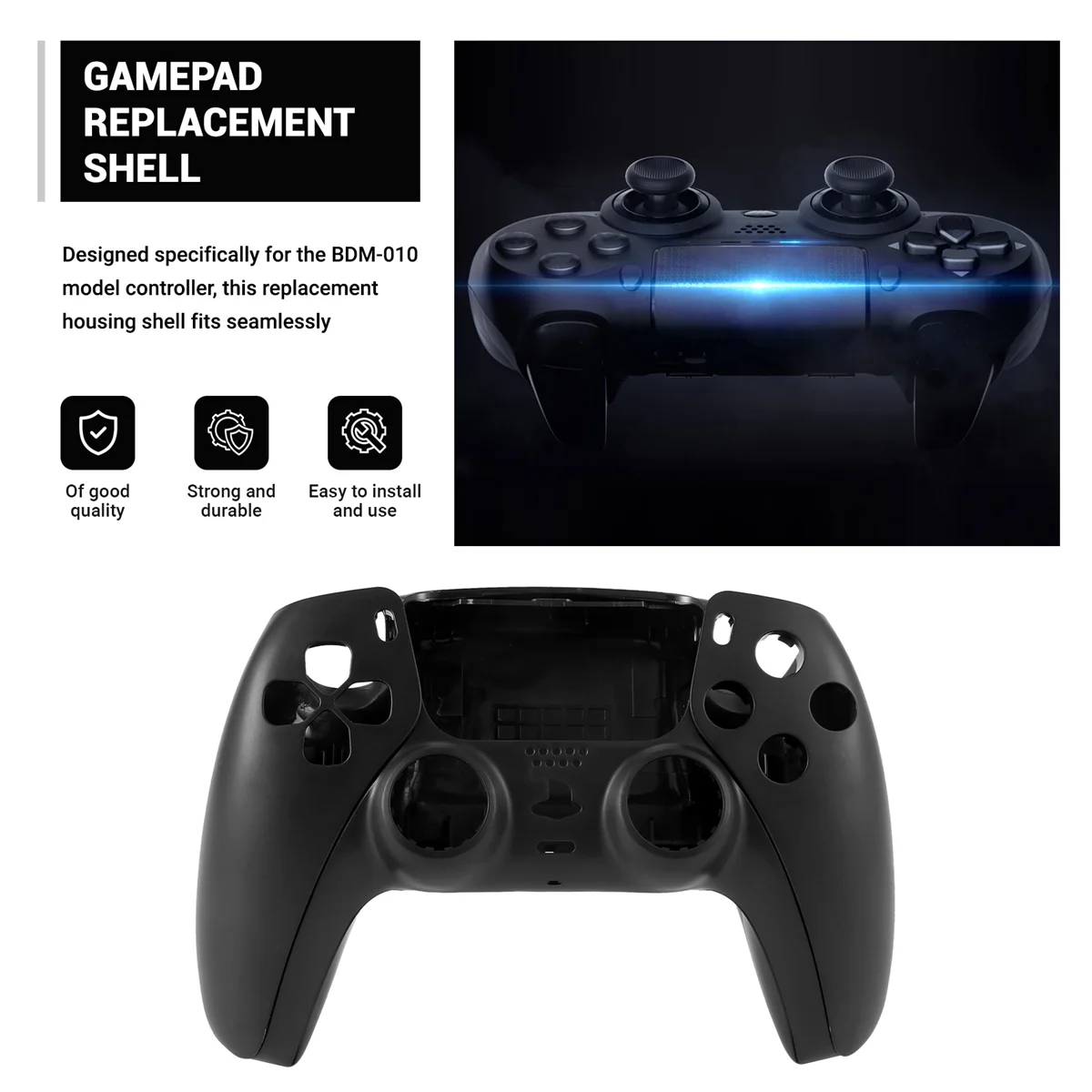 ABZL Repair Part for PS5 BDM-010 Controller Housing Shell Game Controller Shell Cover with Buttons Black