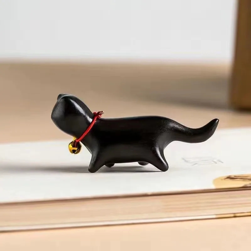 Mini Natural Wood Cat Dog Miniatures Hand-Carved Wooden Puppy Kitty Figures Room Decor Home Decoration Accessories