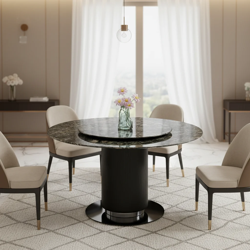 # Luxury Modern Black Marble Dining Table Set Italian High-end Home Furniture Stainless Steel Round 6-Seater