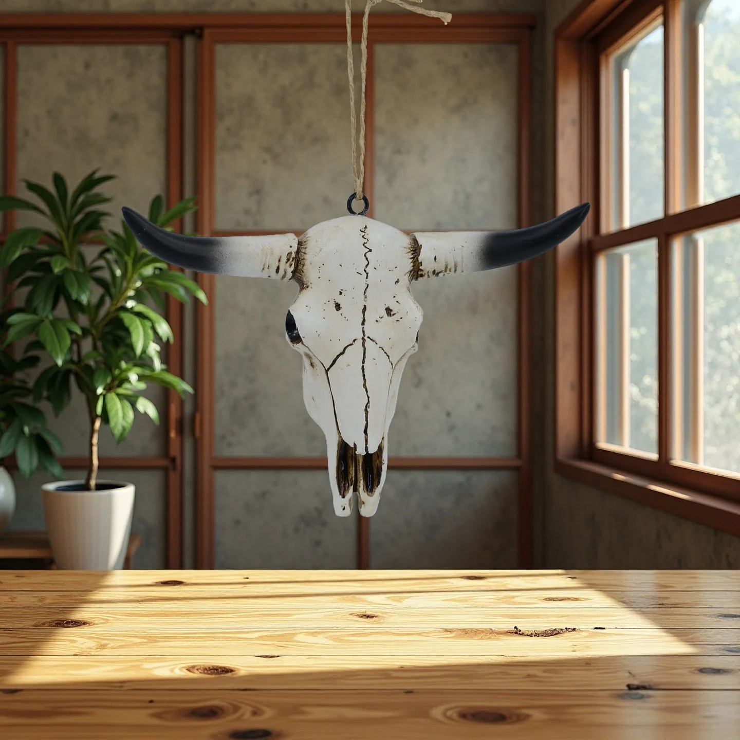 Harnisch-Bullenschädel-Ornament, Retro-Tierstatue, Anhänger, Halloween-Weihnachtsdekoration, Wanddekoration für Zuhause, Büro, Bar, Zubehör – Detail 5