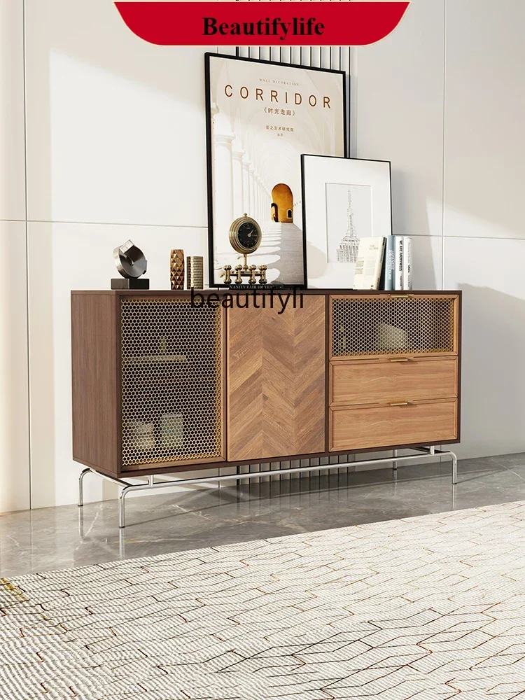 

DD132 Light Luxury Solid Wood Entrance Cabinet Home Storage Cabinet Living Room Italian Retro Sideboard Storage Cabinet