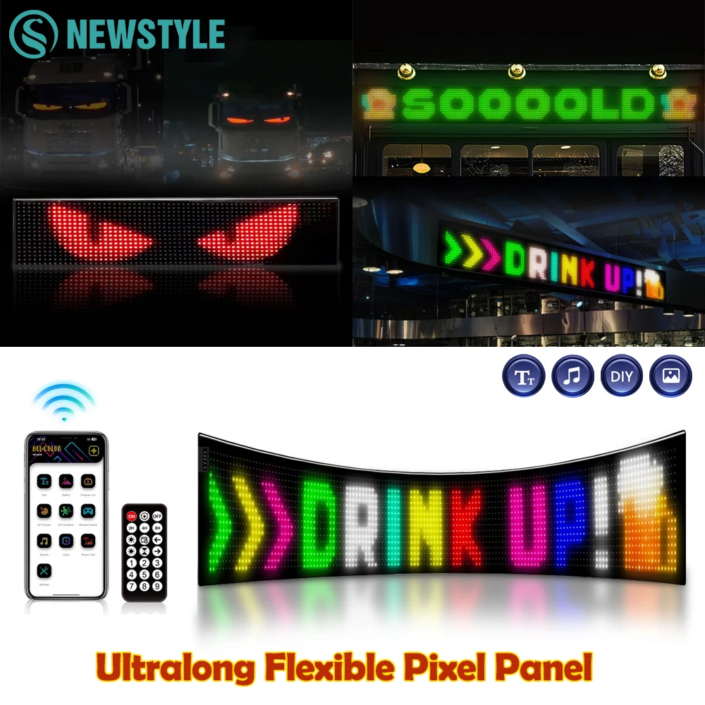 LED Flexible Matrix Pixel Panel Scrolling Advertising LED Signs Screen Bluetooth App Control Programmable LED Sign Display Car