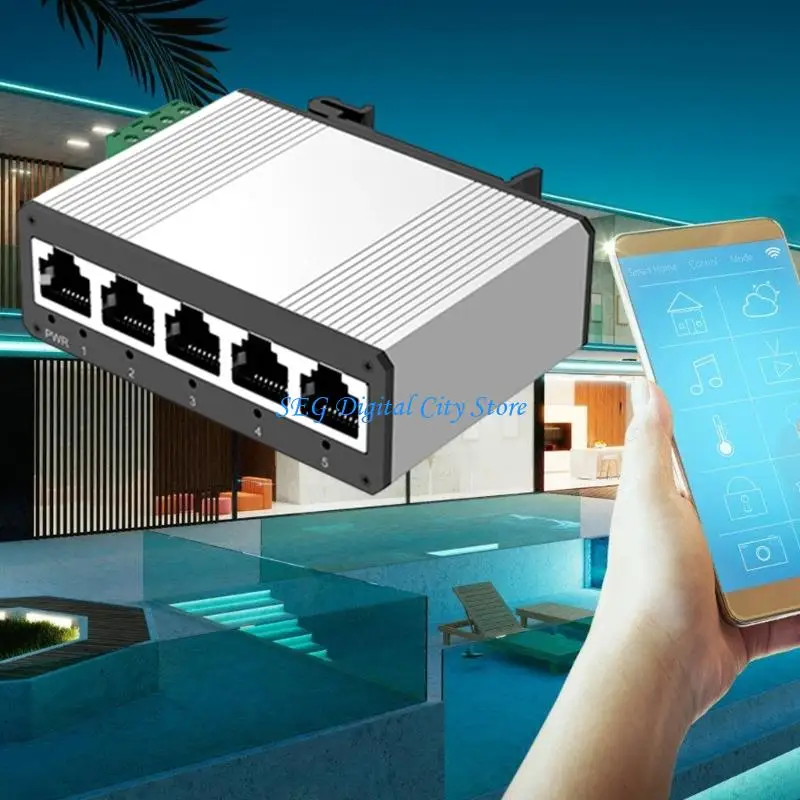 U75B DIN السكك الحديدية جيجابت مفاتيح 5 ميناء الألومنيوم الإسكان لا شيء PoE درجة الحرارة الصناعية #3