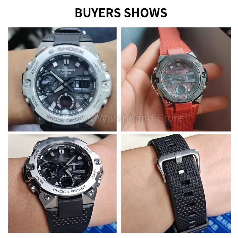 سوار سيليكون 14 مللي متر لساعة كاسيو G-SHOCK GST-B400 بواجهة محدبة حزام الساعات مرن صديق للبشرة مقاوم للتآكل سريع الجفاف