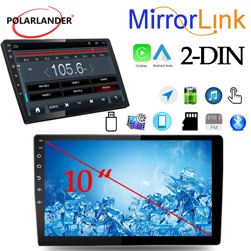 Universal 2 Din Android 13 Car Stereo 10 Inch GPS Navigation Wireless Carplay 2GB 64GB FM Bluetooth