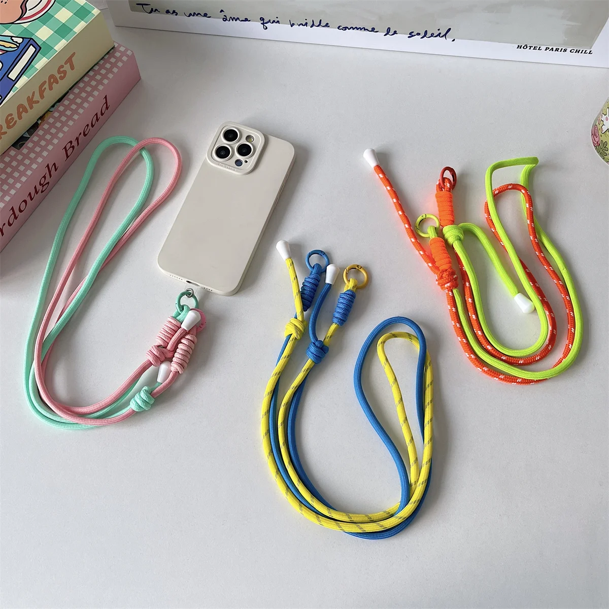 Lanyard Cross-body Shoulder Straps Keychain Double Colorful 2 Rope with Replacement Patch for Mobile Phone Accessories