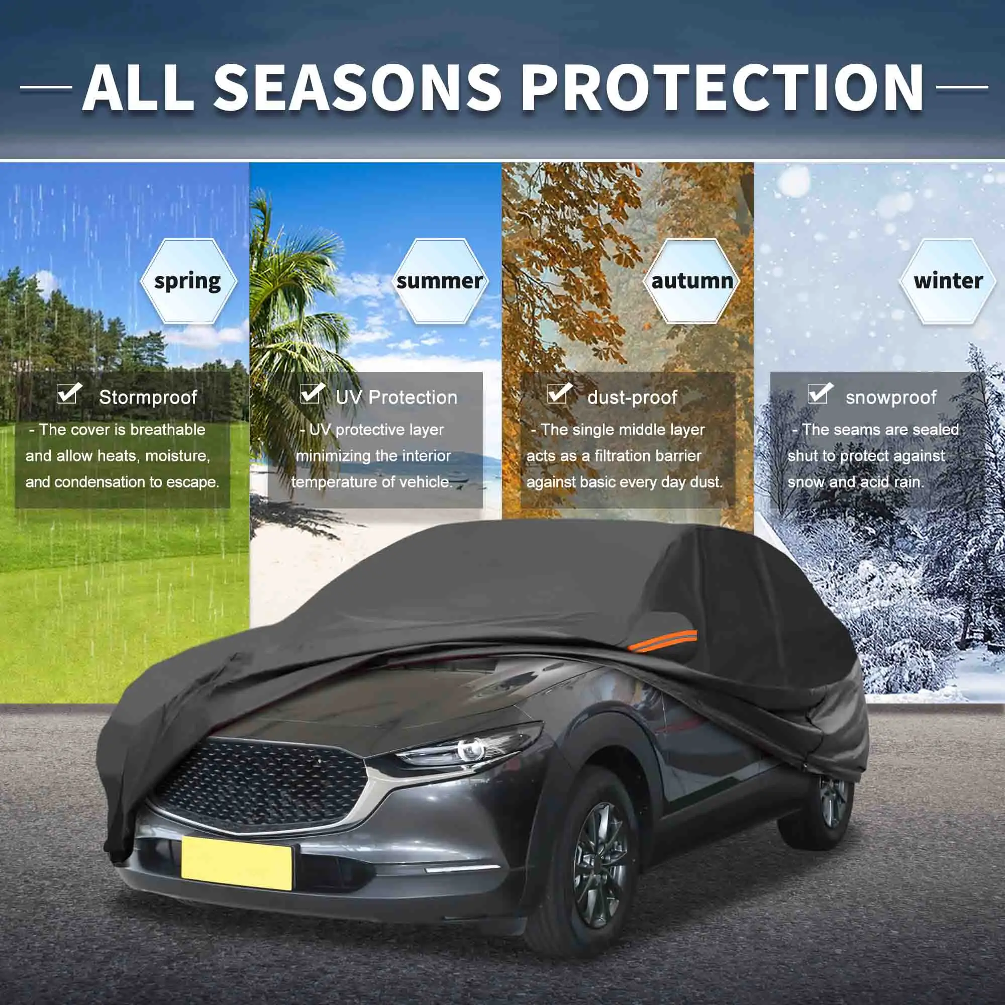 UXCELL for Mazda CX-30 210D-PU Outdoor Full Car Cover All Weather Waterproof Snow Protection w/ Driver Door Zipper