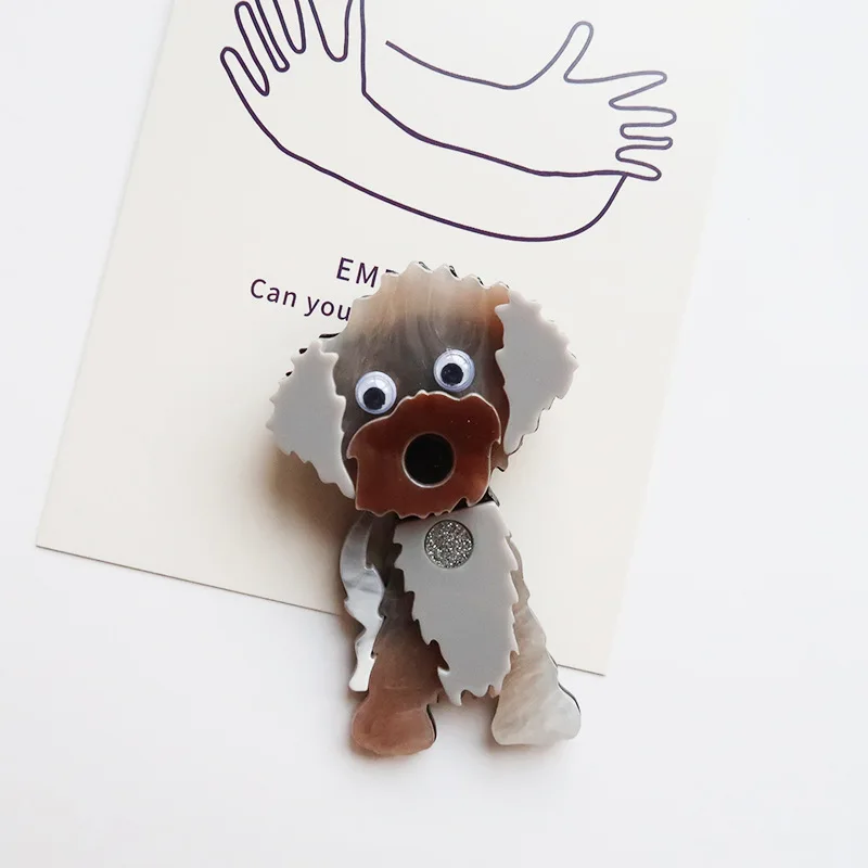YAOLOGE 2025 New Arrival Personalized Splicing Grey Rose Red Puppy Brooch Acrylic Material Women Cute Animal Dog Badge Pins