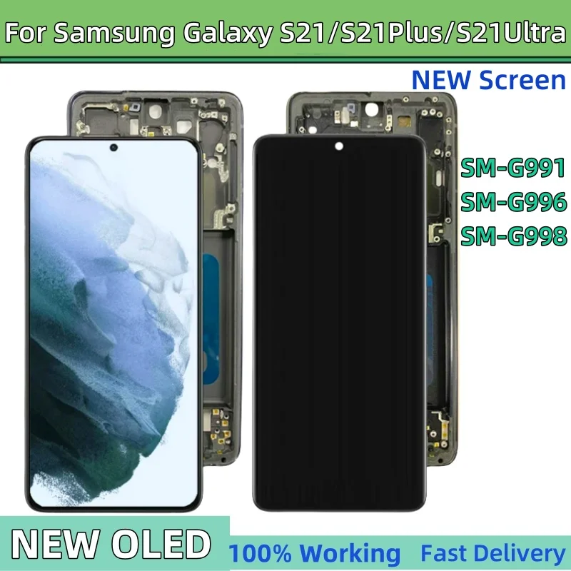 Super OLED S21 Ultra G998F LCD For Samsung Galaxy S21 Plus G996B G996U LCD With Frame S21 5G SM-G991B Display Touch Screen