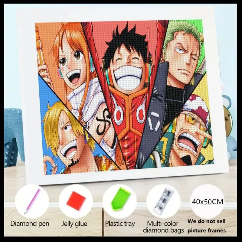 

1 шт. 5D DIY Набор алмазной живописи, цельная соломенная шляпа Пираты Аниме Персонажи Искусство, большая 40x50 см Полная дрель Кристалл Драгоценный камень Картина