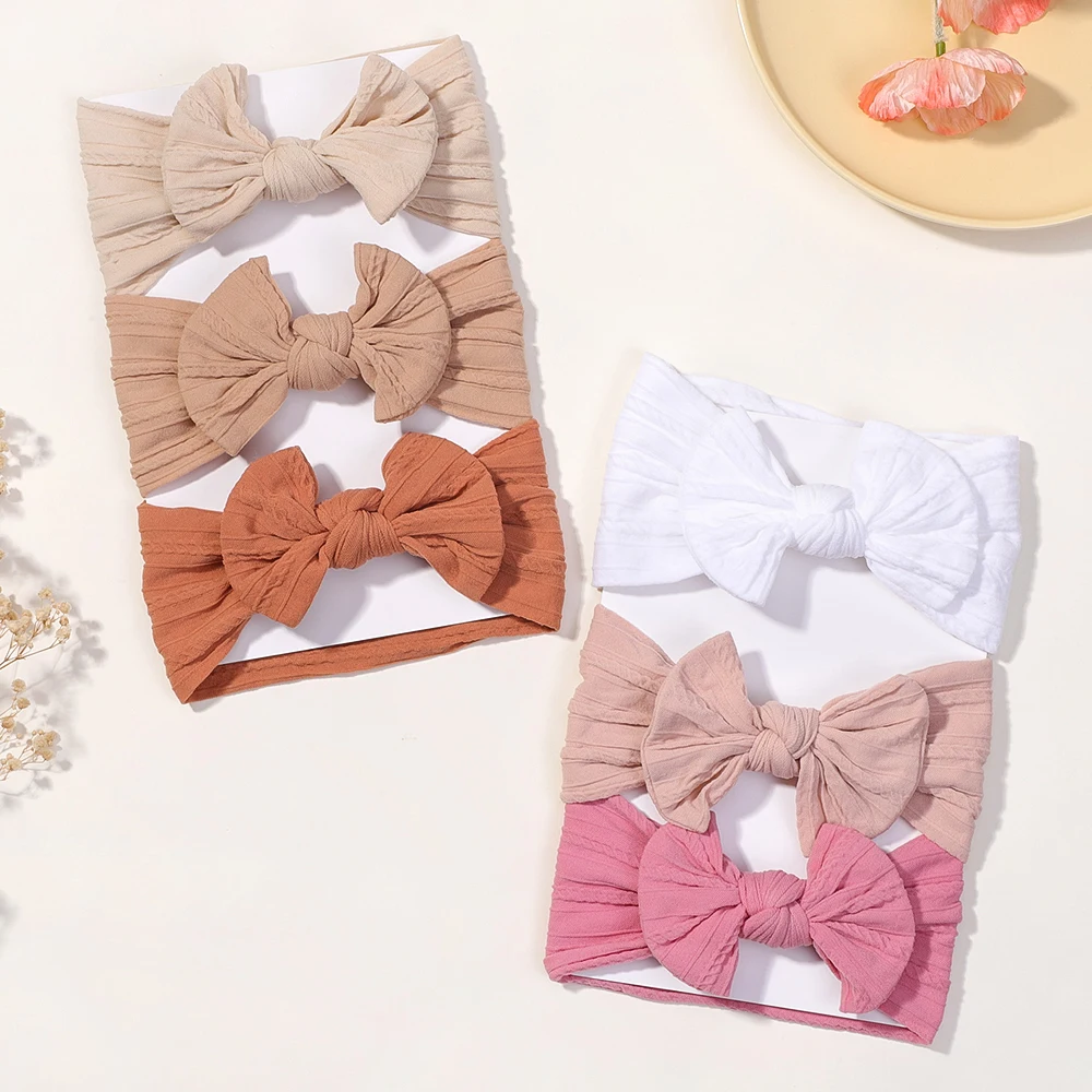 Bow Children Headbands European American Style Solid Color Girl Hair Accessories Nylon Jacquard Baby Combination Set Wholesale