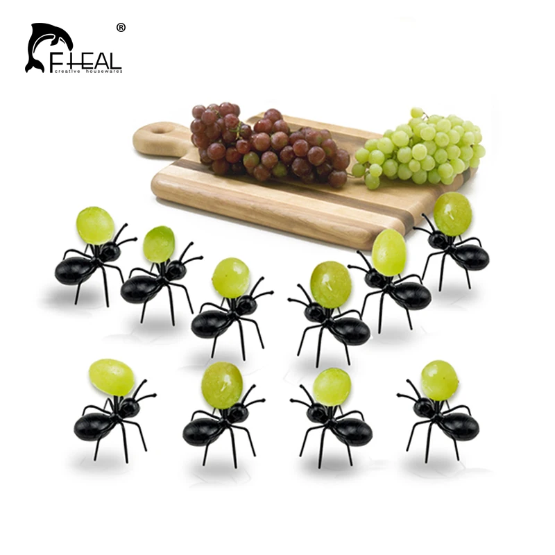 FHEAL 12pcs/set Cute Mini Ant Fruit Fork Reusable Easy Decoration Kitchen Bar Snack Cake Dessert Forks Bento Accessory Tableware