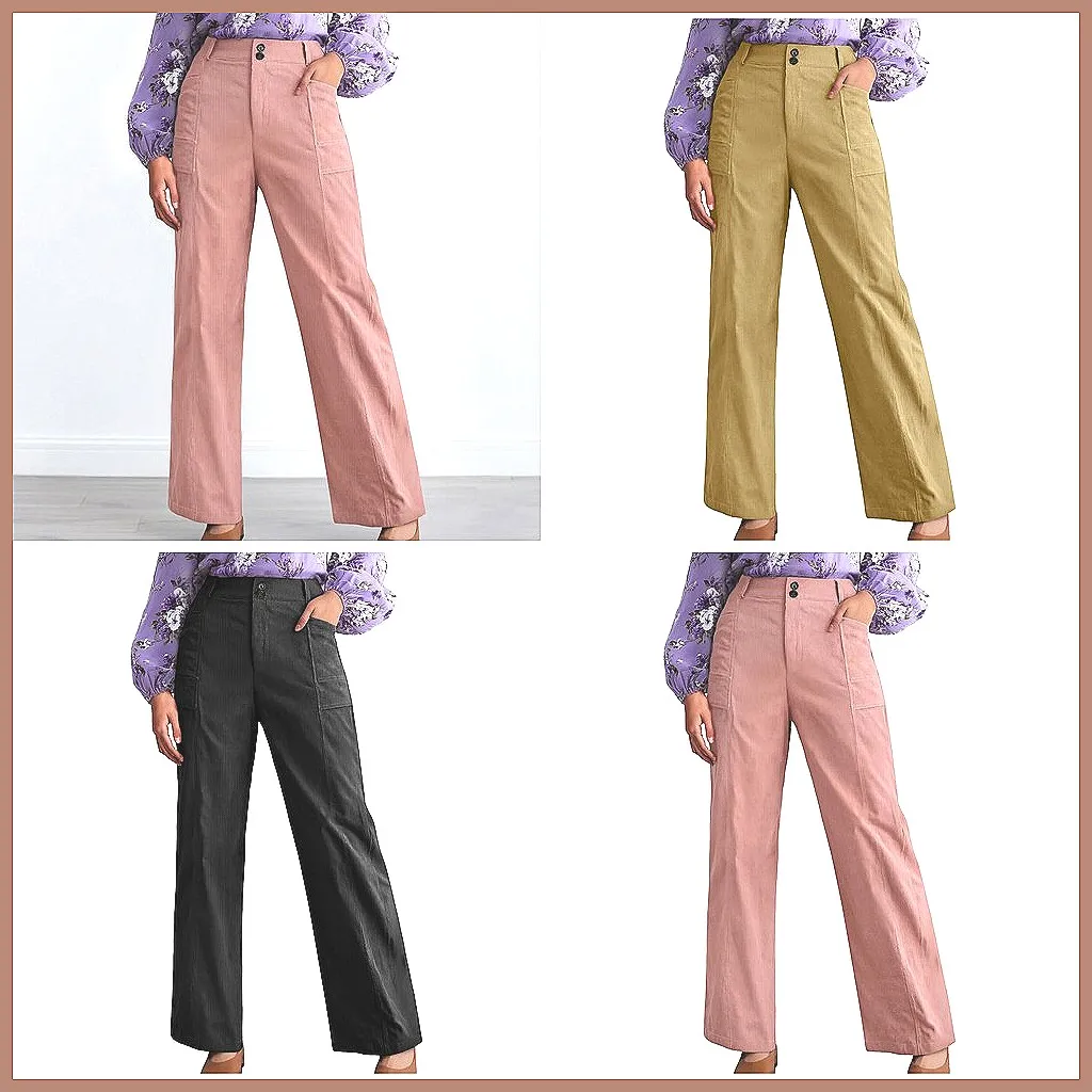 

Women's Solid Color Yoga Pants with Pockets, High Waist Stretch Straight Leg Trousers for Casual Wear