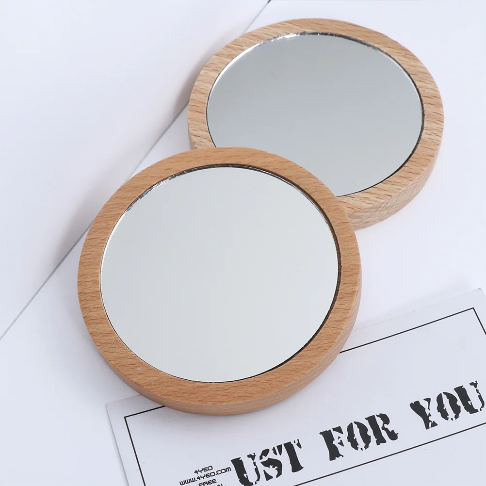 3Pcs 7.5cm Mini Portable Makeup Mirror Wooden Glass Combination Durable Lightweight Mirror Perfect Gift Female Friends