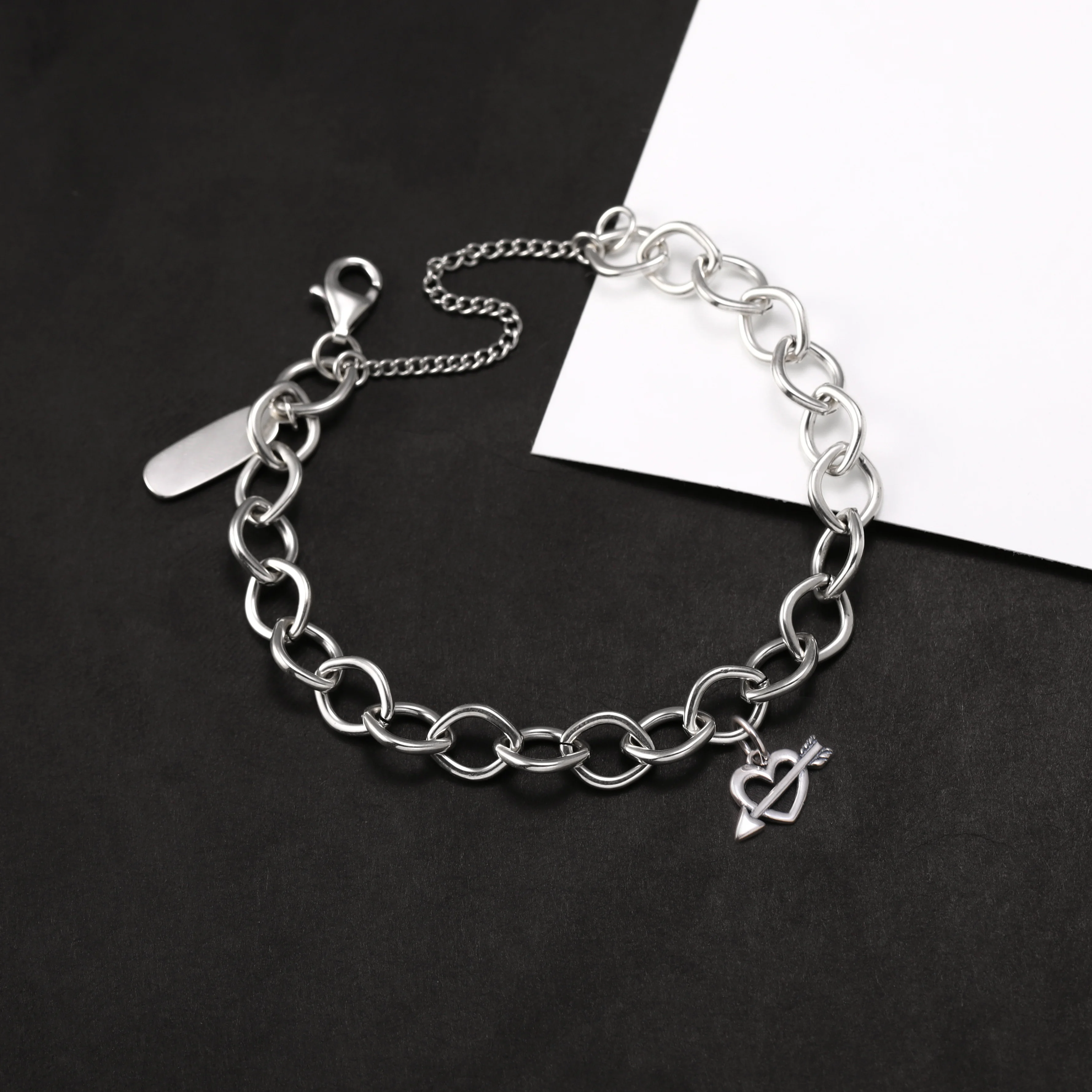 

Genuine 925 sterling silver Forged Link Charm Bracelet paired with The Arrow of Love pendant